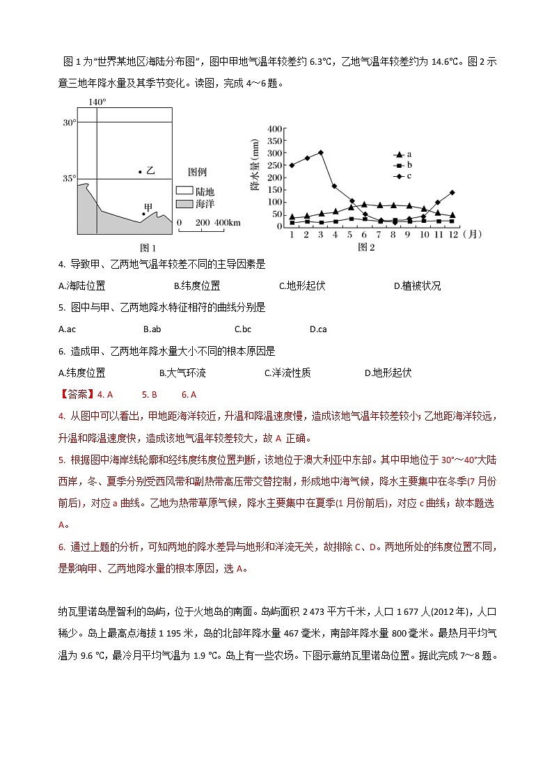 2021届高考地理一轮复习专题强化训练：气候类型的判读02