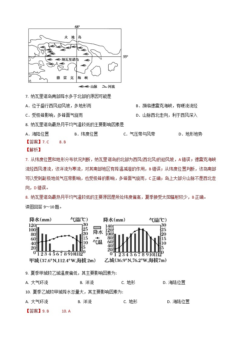 2021届高考地理一轮复习专题强化训练：气候类型的判读03