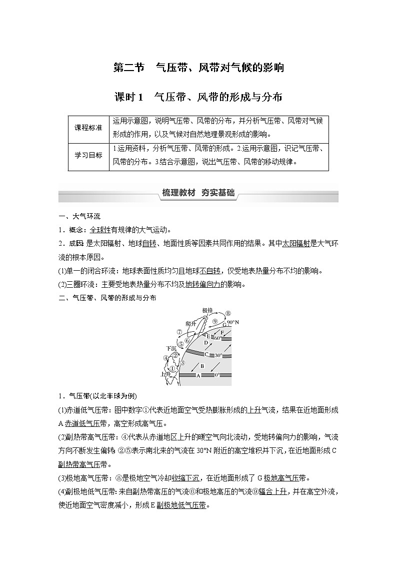2021-2022学年高中地理新中图版选择性必修1 第三章 第二节 课时1 气压带、风带的形成与分布 教案01