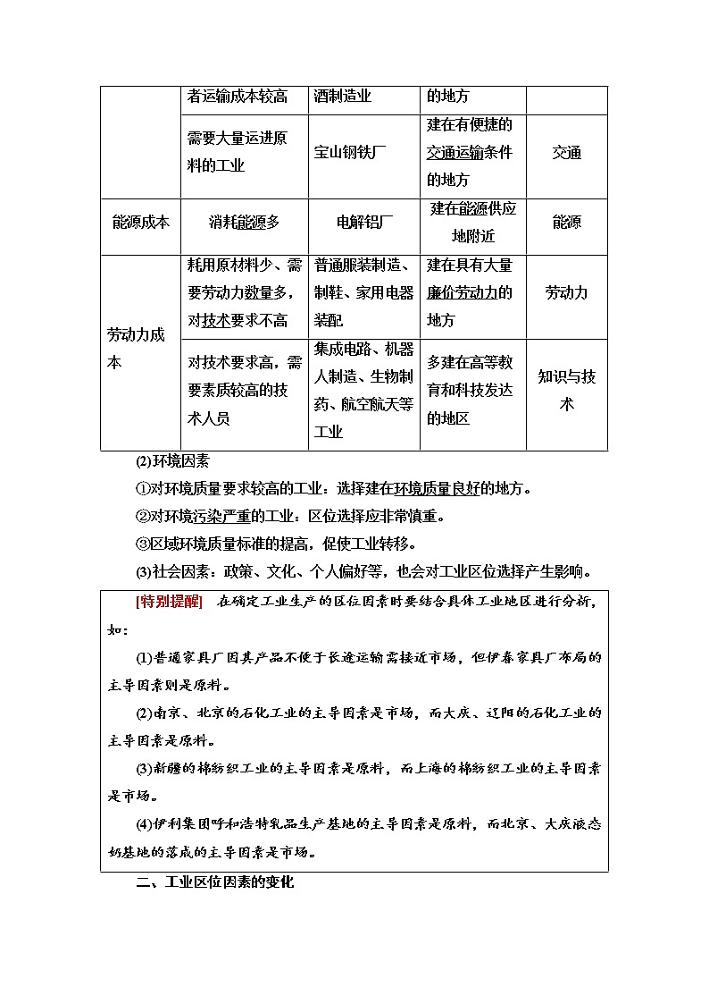 2021-2022学年高中地理新人教版必修第二册 第3章 第2节  工业区位因素及其变化  教案第2页