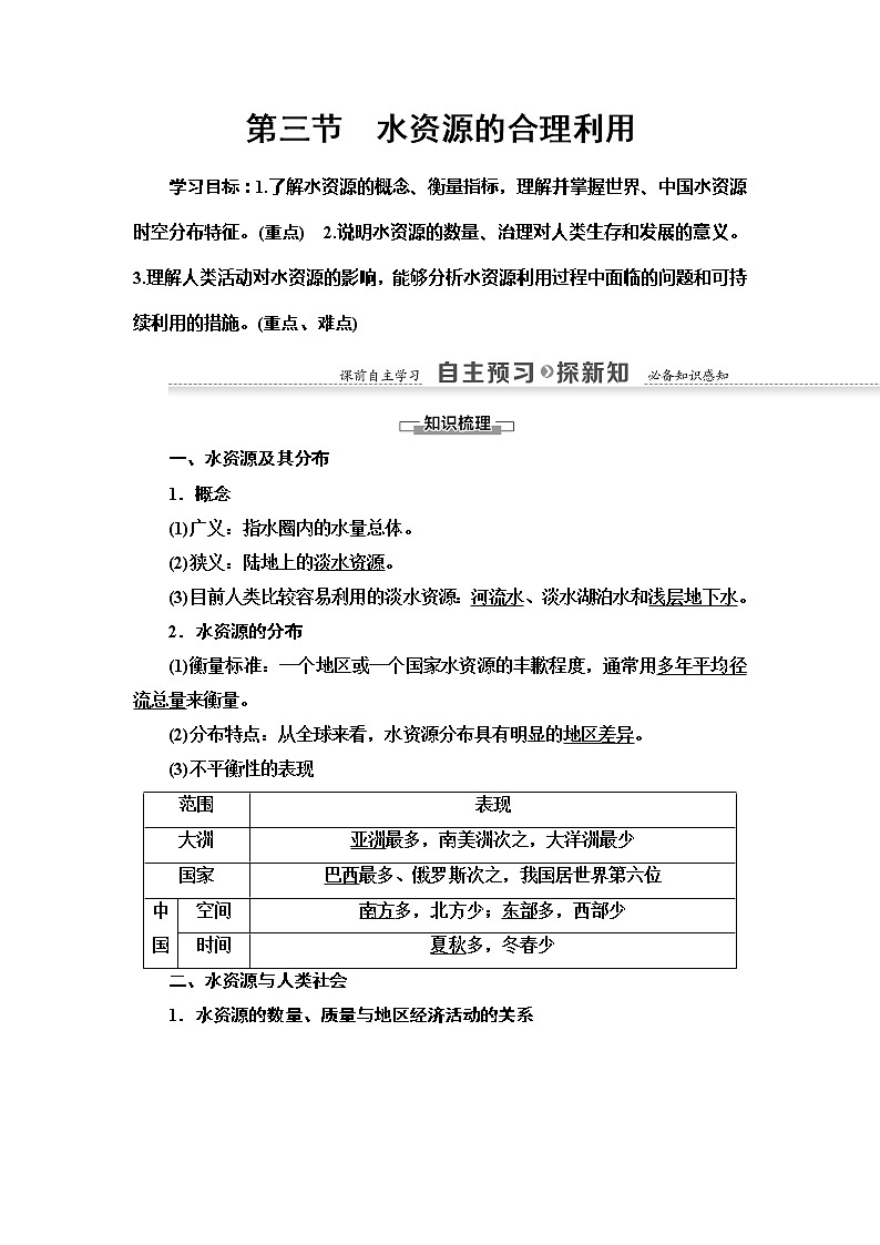 2022届高考地理人教版教材一轮复习  第3章 第3节　水资源的合理利用  学案第1页