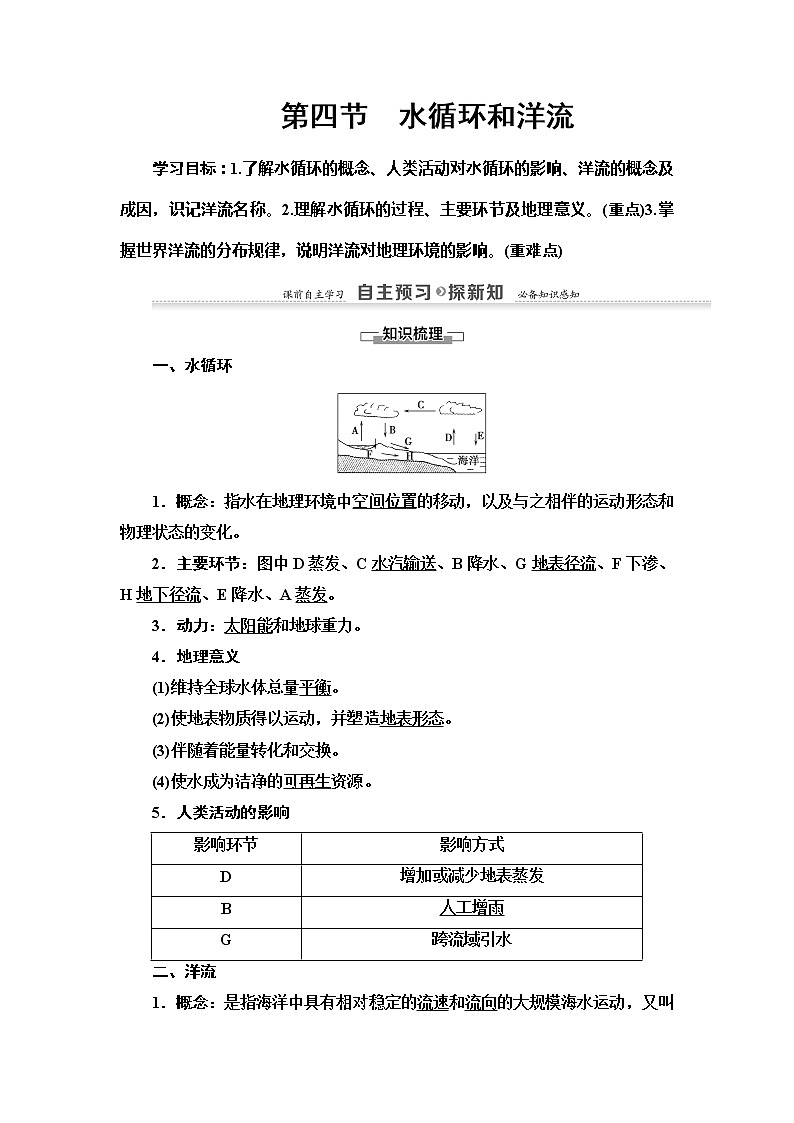 2022届高考湘教版高中地理一轮复习： 水循环和洋流  学案第1页