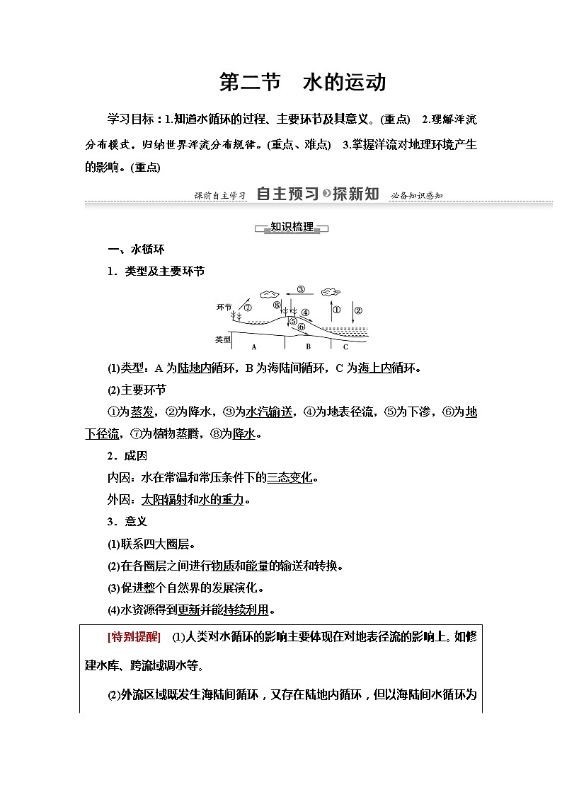 2022届高考中图版高中地理一轮复习： 水的运动  学案01
