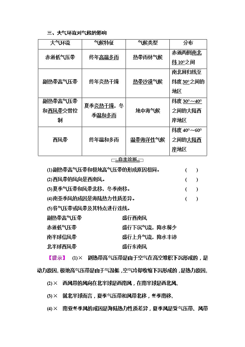 2022届高考中图版高中地理一轮复习 大气环流  学案第3页