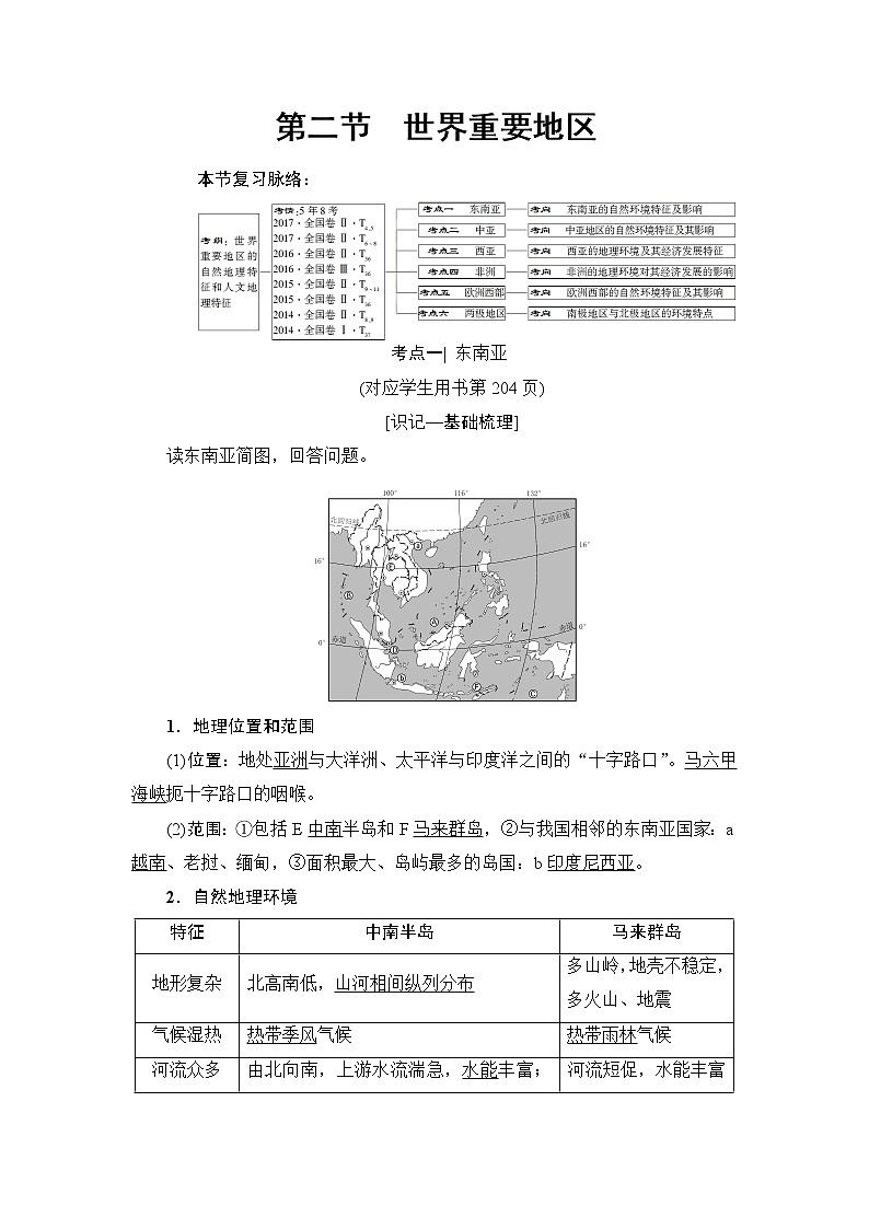 2022届高三高考地理全国通用版一轮教材复习 第17章 第2节 世界重要地区  学案01