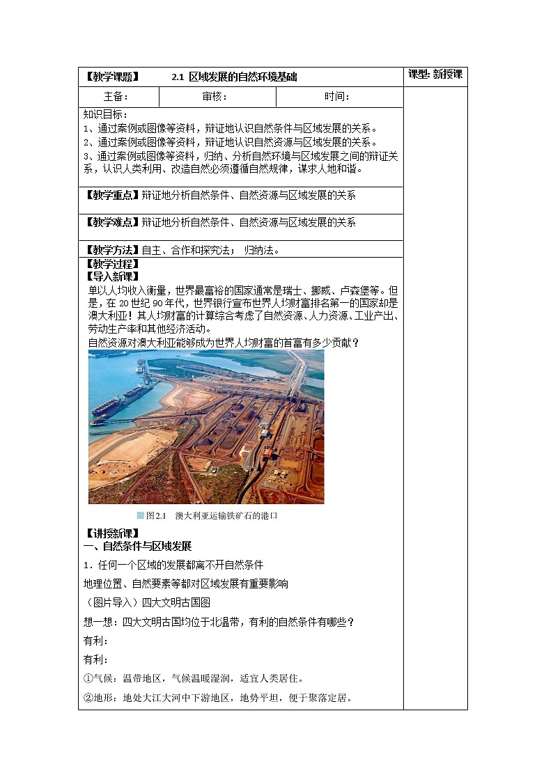2.1 区域发展的自然环境基础 教学设计第1页