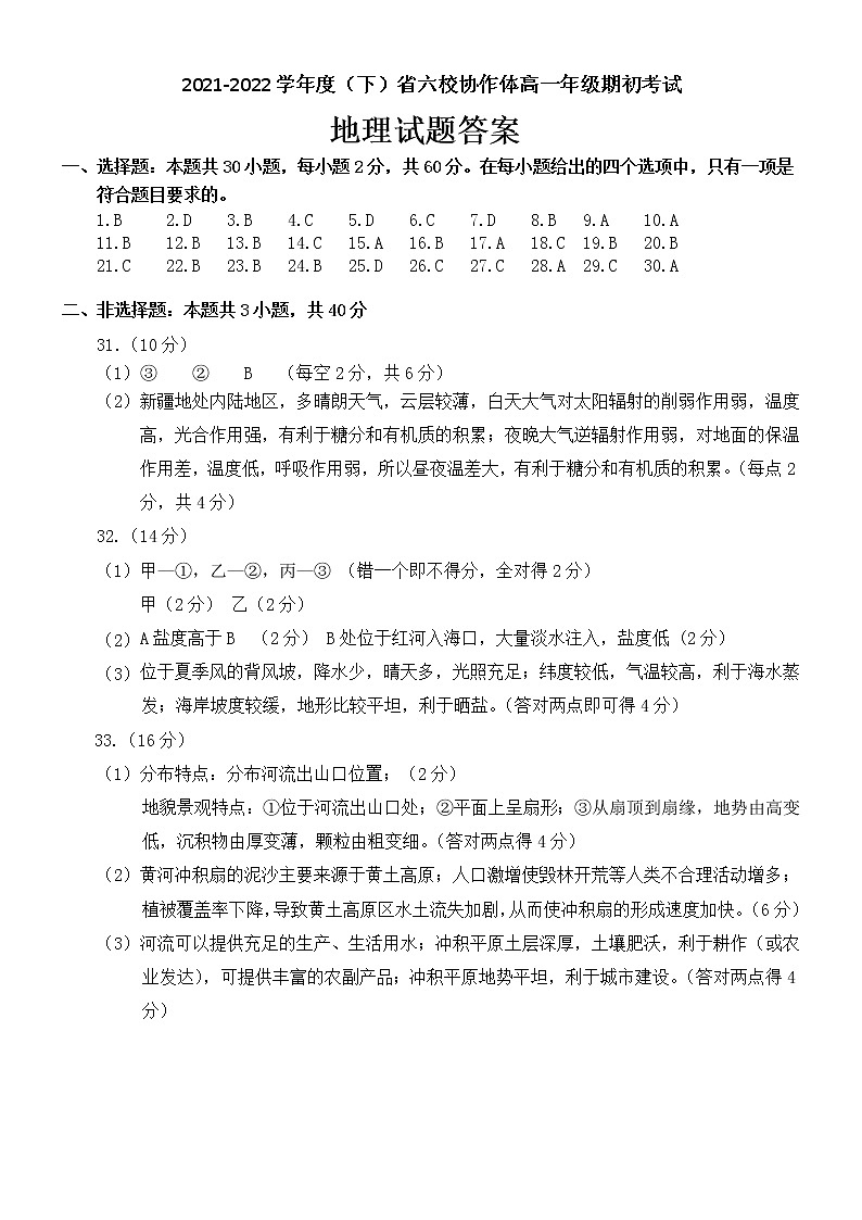 辽宁省六校协作体2021-2022学年高一下学期期初考试地理试题PDF版含答案01