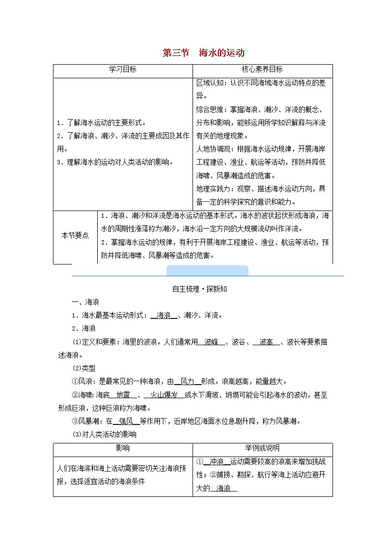 高中地理第3章地球上的水第3节海水的运动课件+学案+作业新人教版必修第一册01