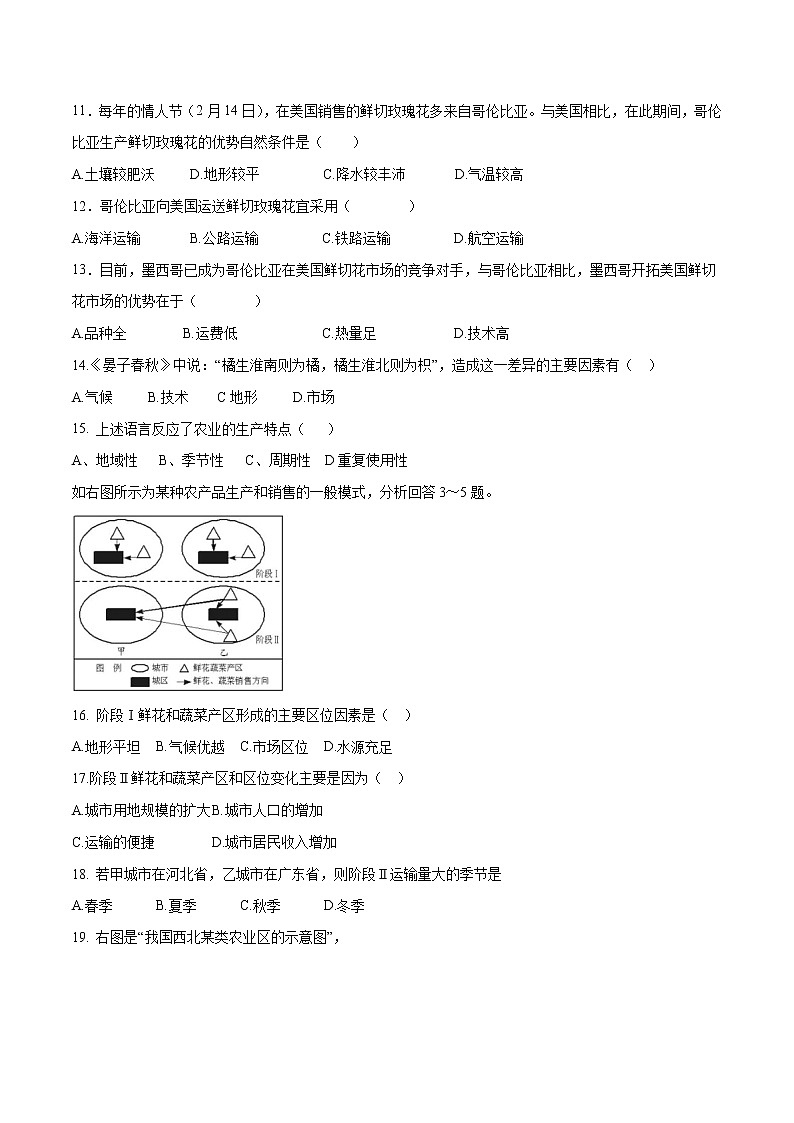 作业07 农业的区位选择-2019-2020学年高一地理必修第二册轻松备课（鲁教版2019） 练习03