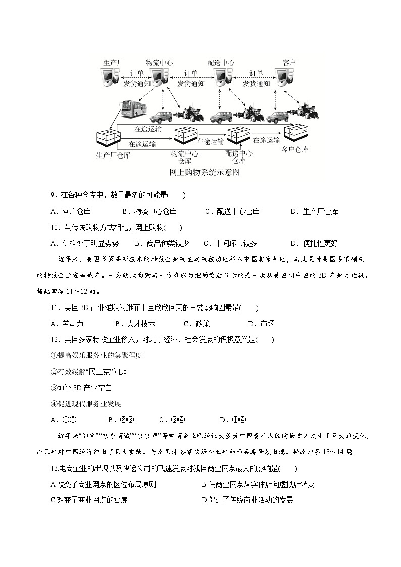 作业09 服务业的区位选择-2019-2020学年高一地理必修第二册轻松备课（鲁教版2019） 练习03