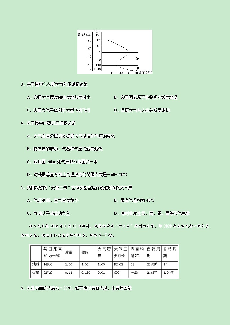 【新教材】期末原创卷03-2019-2020学年高一地理上学期（湘教版）（原卷版）第2页