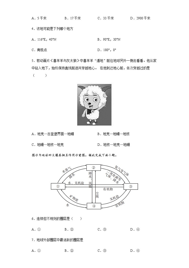 1.3地球的圈层结构（基础练）- 2020-2021学年高一地理十分钟同步课堂专练（新教材湘教必修第一册）第2页