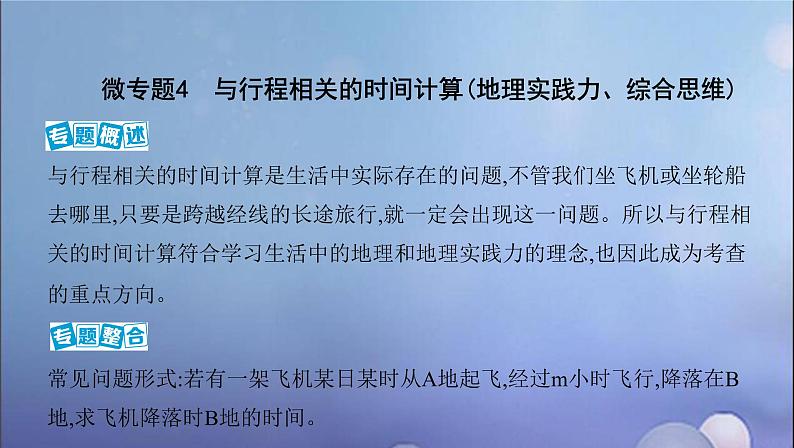 江苏专用高考地理总复习第二单元宇宙中的地球微专题4与行程相关的时间计算地理实践力综合思维课件02