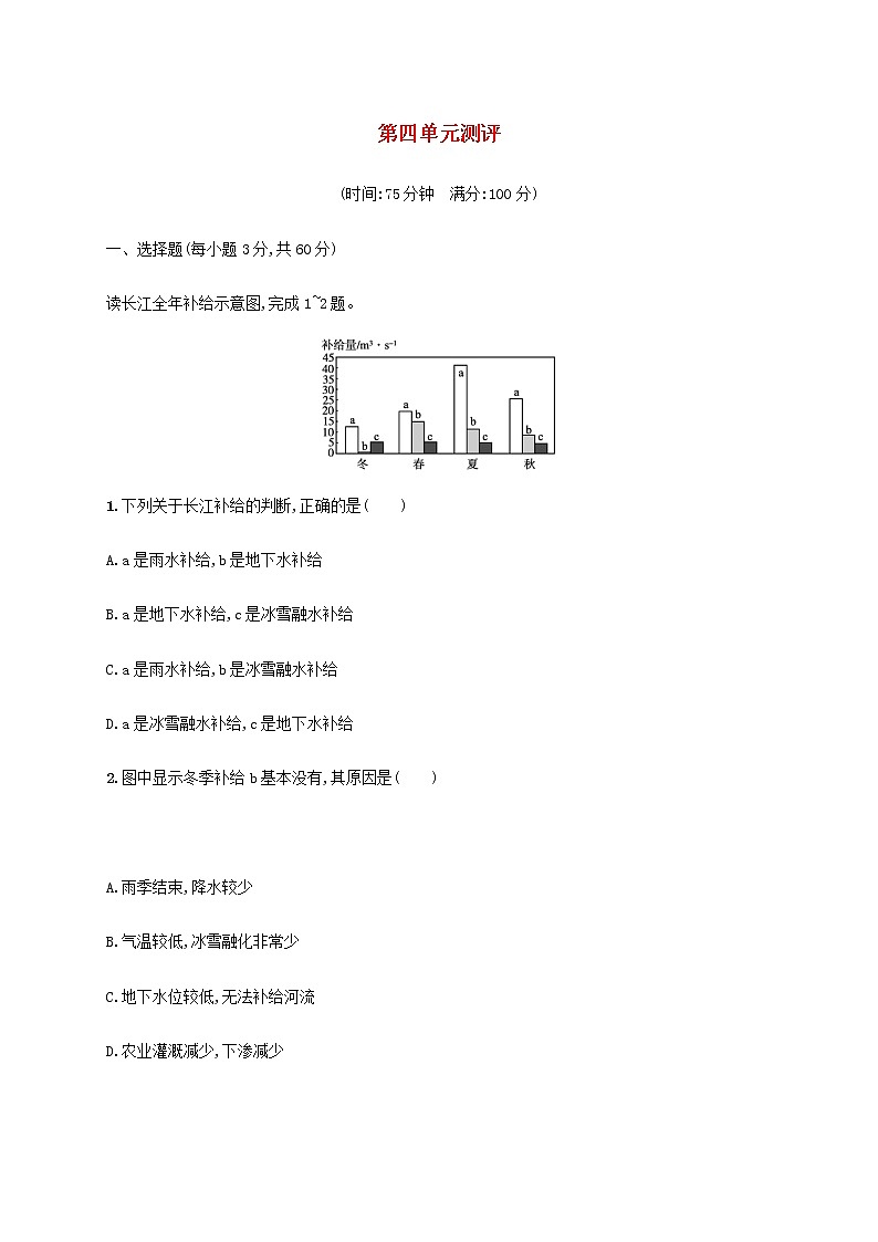 高中地理第四单元水体运动的影响测评含解析鲁教版选择性01