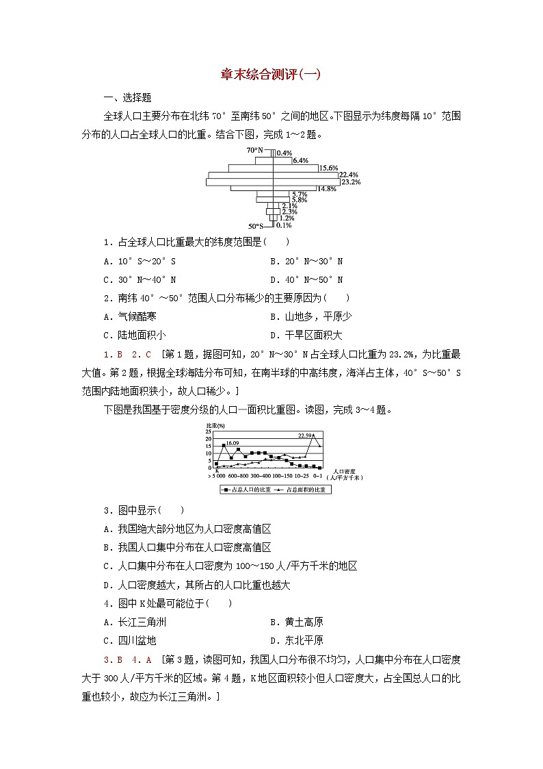 高中地理第一章人口与地理环境章末测评含解析湘教版第1页