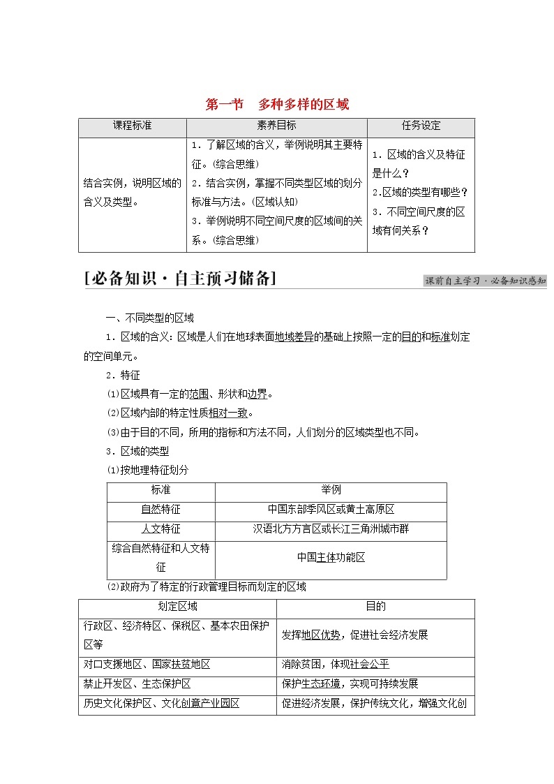 高中地理第一章区域与区域发展第1节多种多样的区域学案新人教版选择性必修练习题01