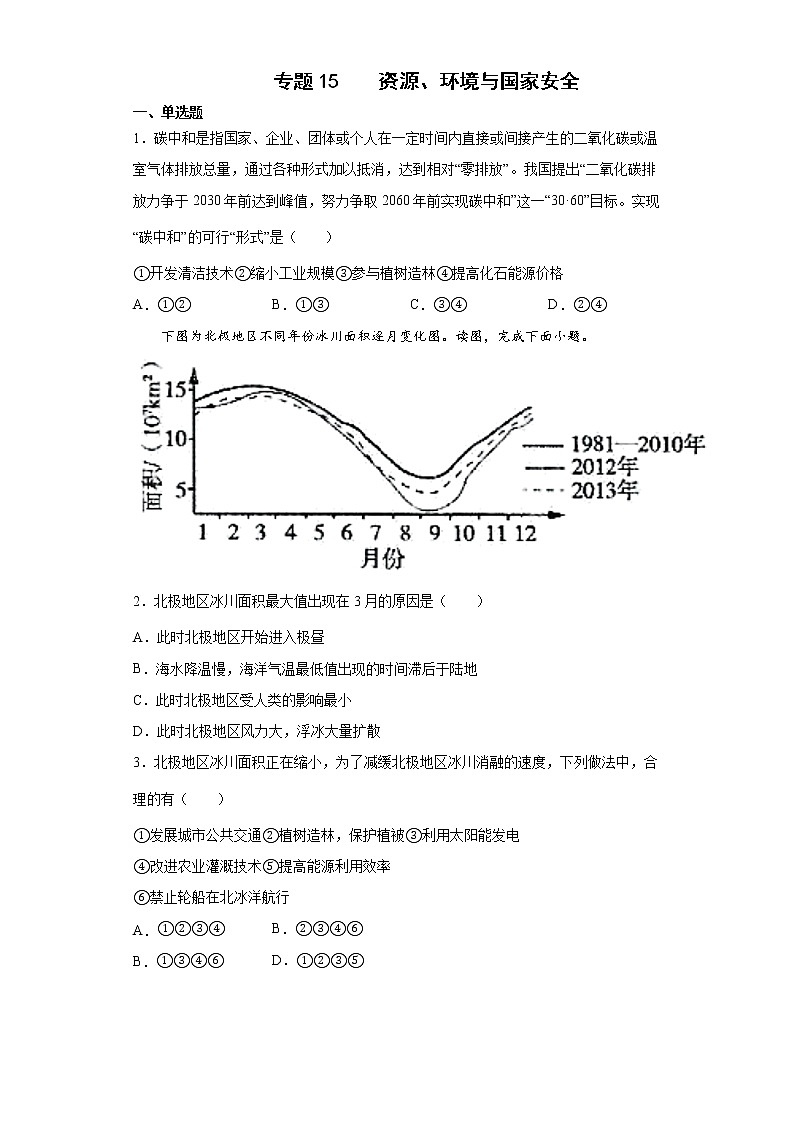 2022届高三二轮专题训练     专题15    资源、环境与国家安全第1页