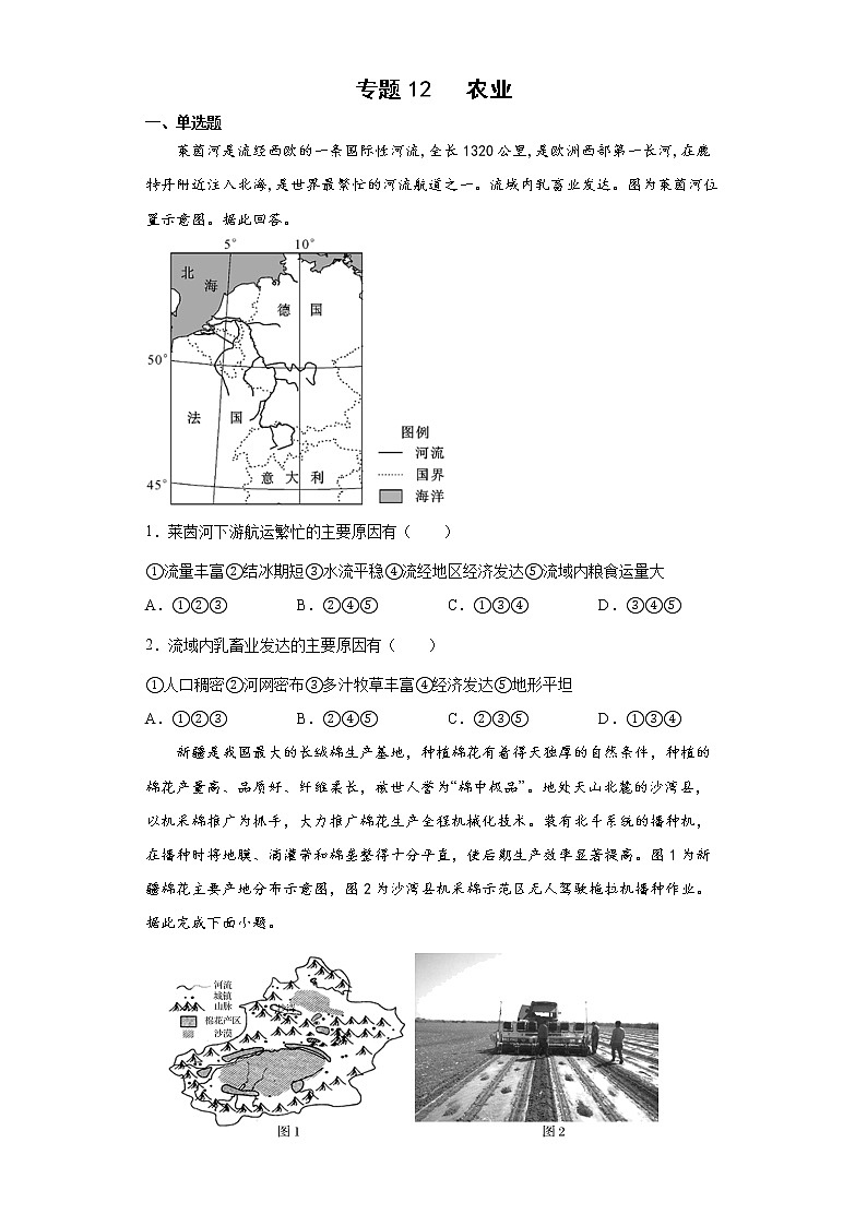 2022届高三二轮专题训练    专题12   农业第1页