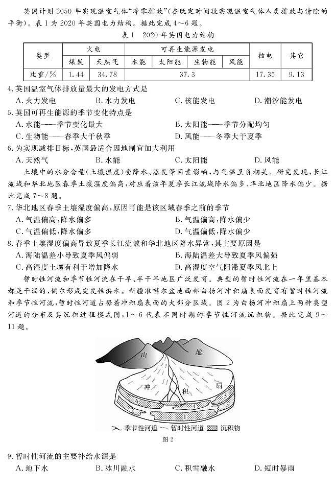 2022年3月四川省九市二诊乐山市2022届高三第二次诊断性考试（二模）地理试卷含答案解析第2页