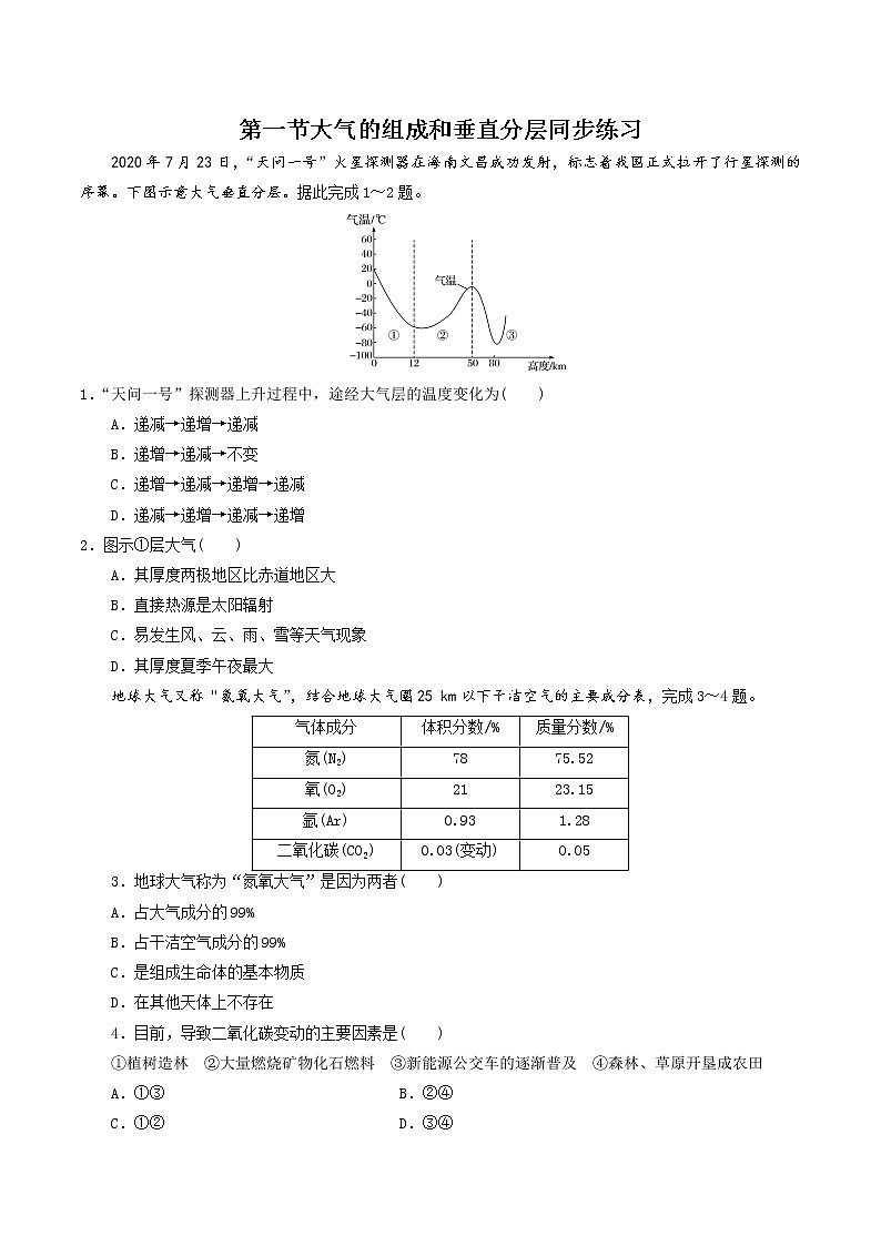 2.1大气的组成和垂直分层-高一地理 课件+同步练习（人教版2019必修第一册）01
