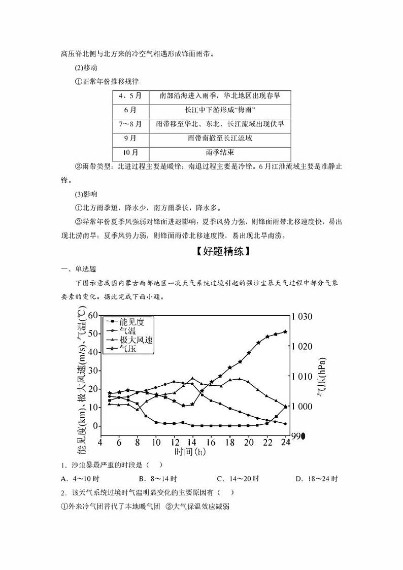 备战2022年高考地理重难点易错点微专题突破微专题05 锋面系统（原卷版+解析版）第3页