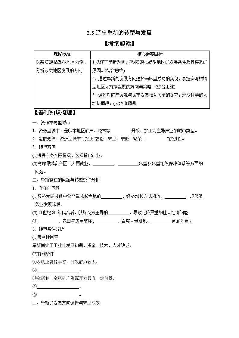 2.3辽宁阜新的转型与发展 习题 高中地理 新中图版选择性必修2（学生版）（2022年）01