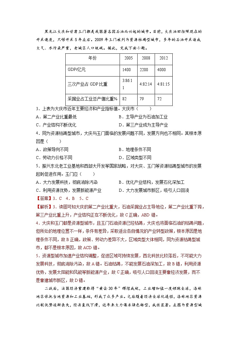 2.3辽宁阜新的转型与发展（课时练习）高中地理  新中图版选择性必修2（2022年）02
