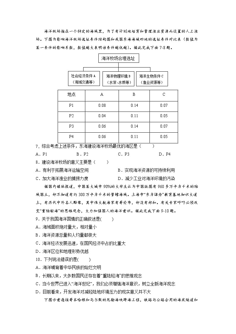 1.4海洋空间资源与国家安全 习题 高中地理 新鲁教版选择性必修3（学生版）（2022年）02