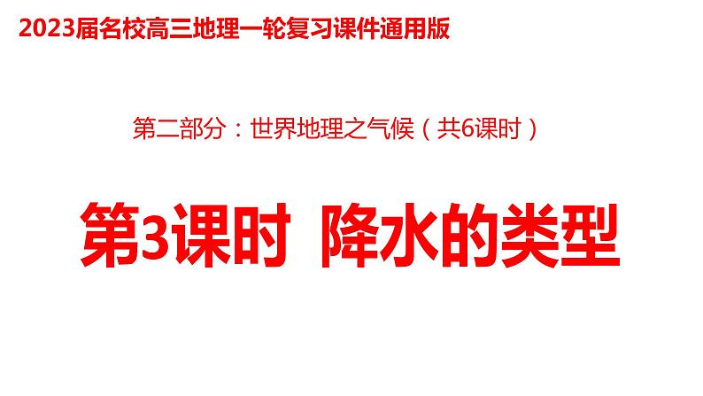 018降水的类型2023届高三地理一轮总复习第二部分世界地理之气候第3课时课件PPT第1页