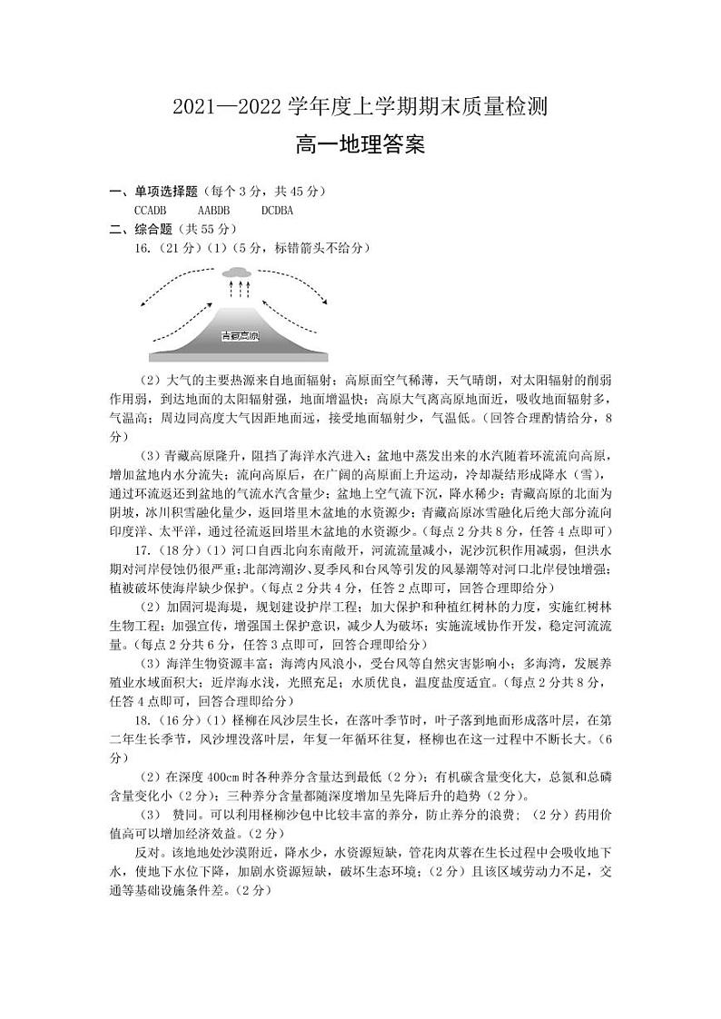 2021-2022学年湖北省荆州市八县市高一上学期期末质量检测地理试题PDF版含答案01