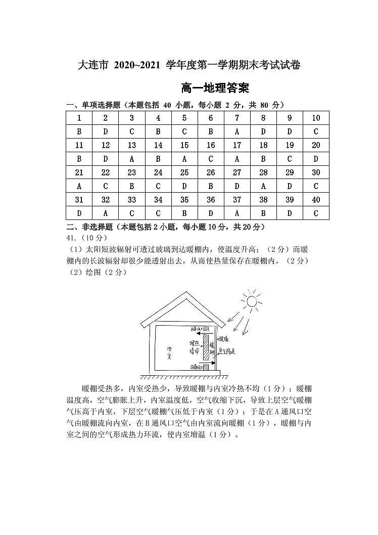 2021-2022学年辽宁省大连市高一上学期期末地理试题扫描版版含答案01