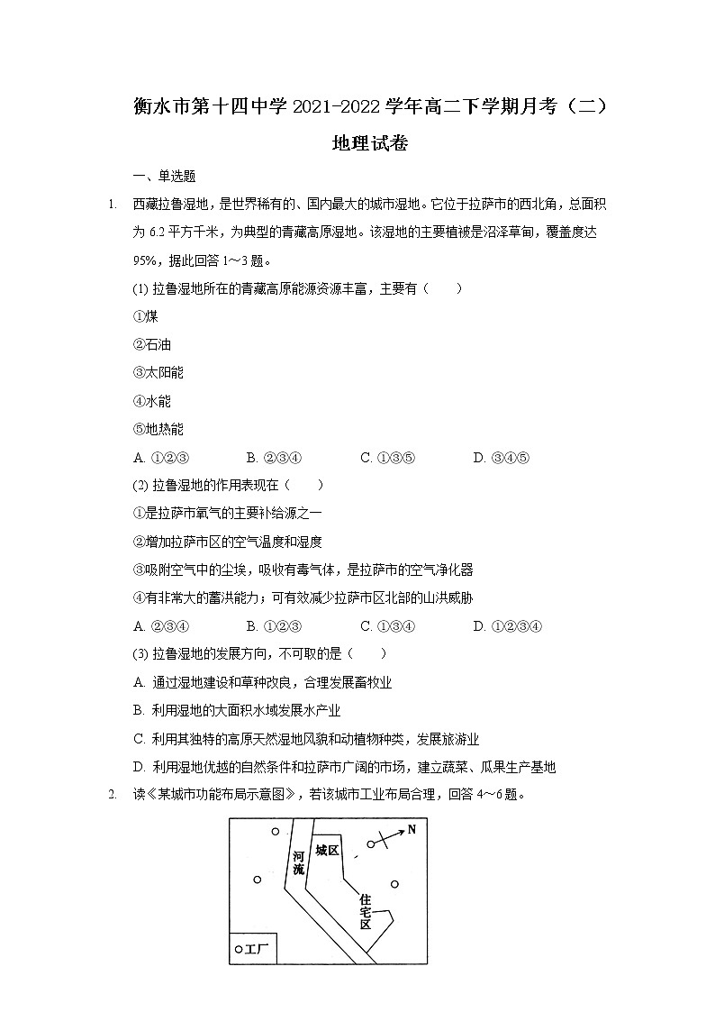 2021-2022学年河北省衡水市第十四中学高二下学期月考（二）地理试题含答案01