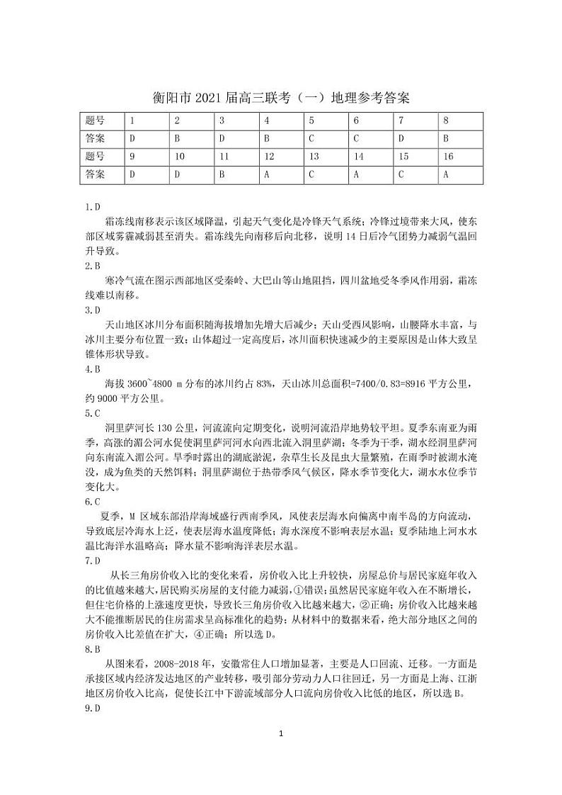 2021届湖南省衡阳市高三下学期3月高中毕业班联考（一）（一模）地理试题 PDF版01