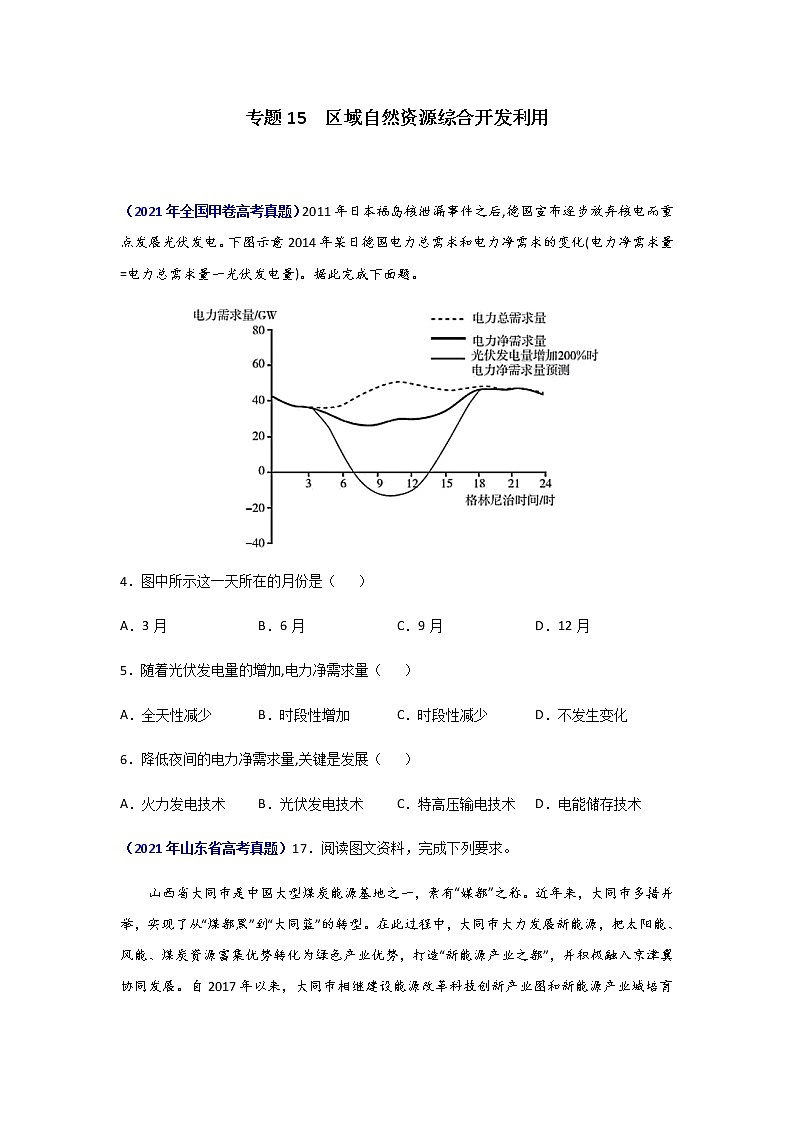 三年高考（2019-2021）地理试题分项汇编专题15区域自然资源综合开发利用学生版第1页