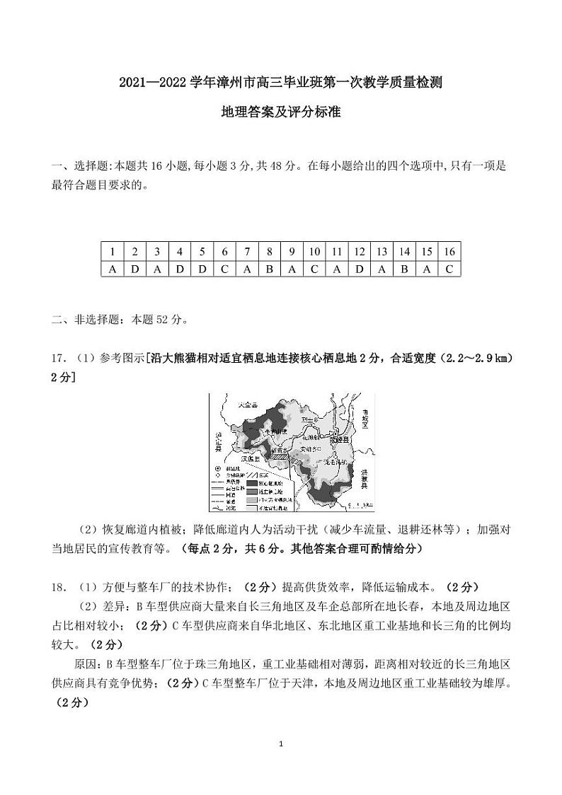 2022漳州高三毕业班第一次教学质量检测（一模）地理PDF版含答案01