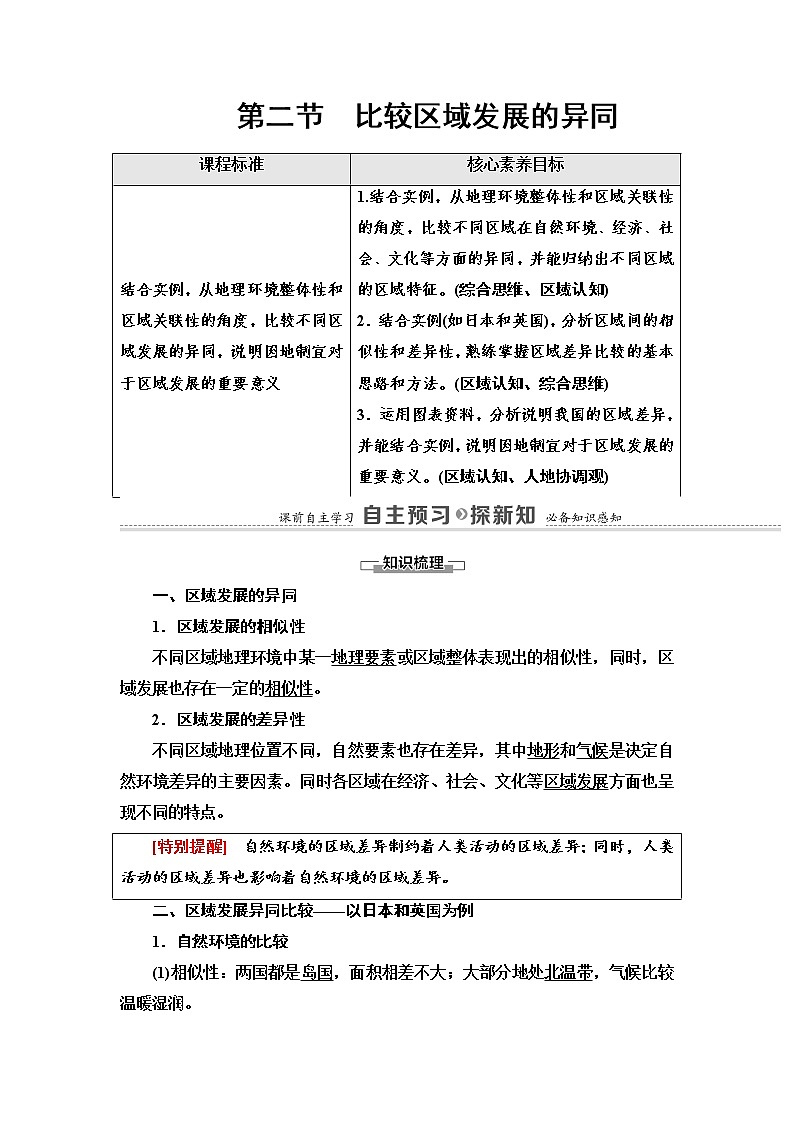 第1单元 第2节　比较区域发展的异同 学案-鲁教版（2019）选择性必修二高中地理01