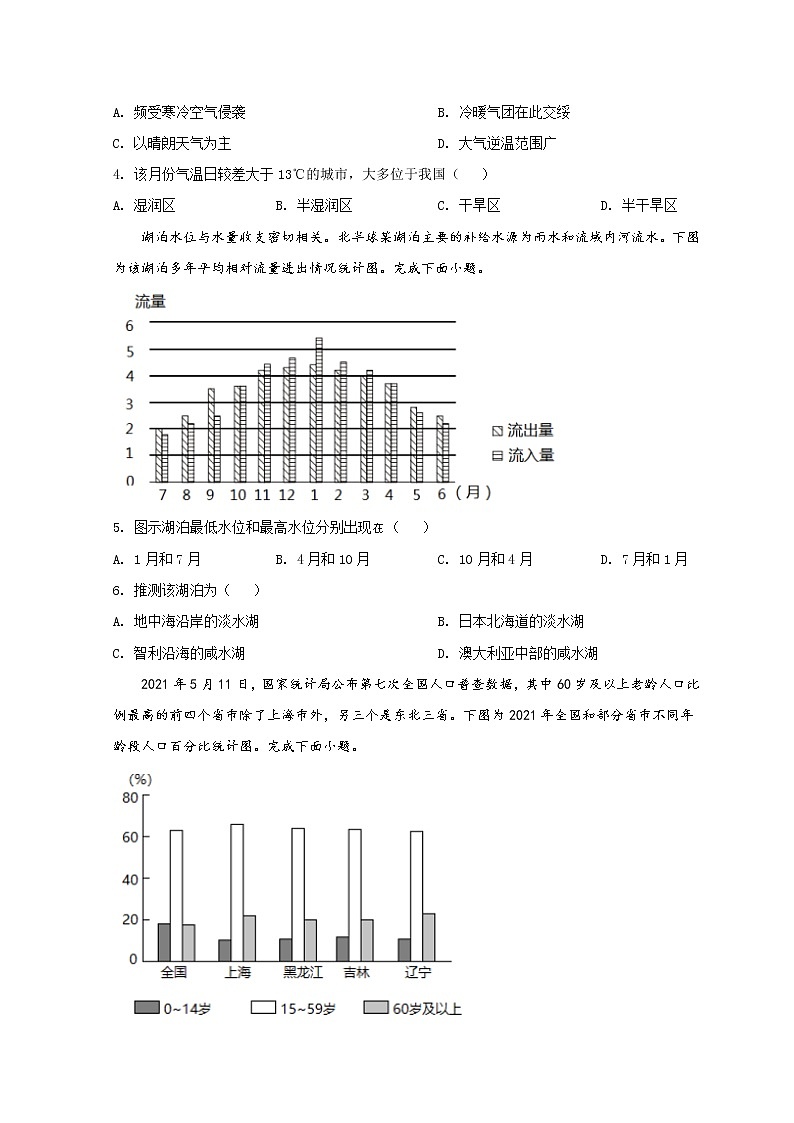 2022天津和平区高三下学期一模考试地理试题含答案02