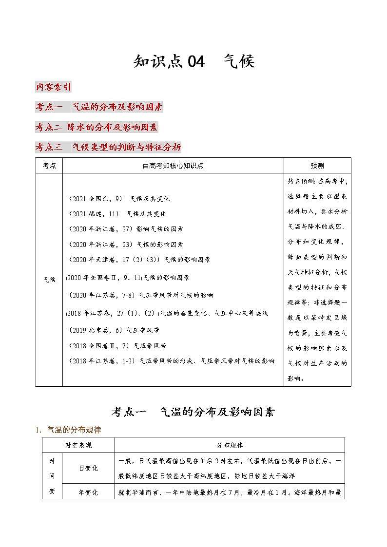 04 气候-2022年高考地理一轮复习（常考知识点+练习）（全国通用）01
