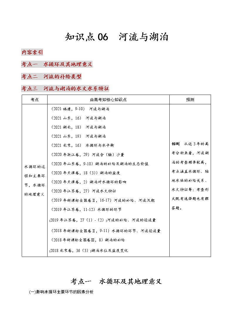 06 河流与湖泊-2022年高考地理一轮复习（常考知识点+练习）（全国通用）01