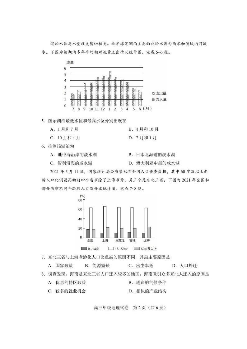 2022届天津市和平区高三下学期一模考试地理试题PDF版含答案第2页