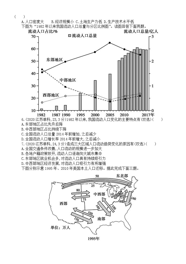 高中地理高考复习《人口迁移与人口容量》专项练习（五年高考真题，附参考答案）第2页