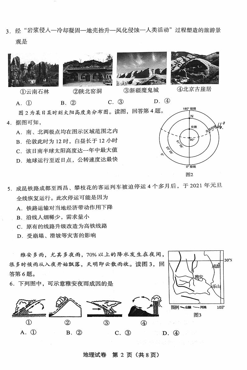 2021届北京市丰台区高三下学期4月综合练习（二）（丰台二模）地理试题 PDF版第2页