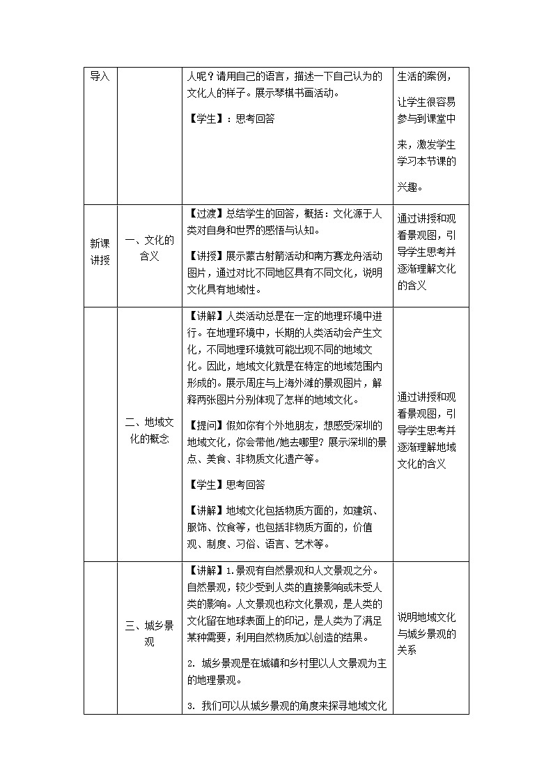 人教版2019高中地理必修二2-3.1地域文化和城乡景观  教学设计02