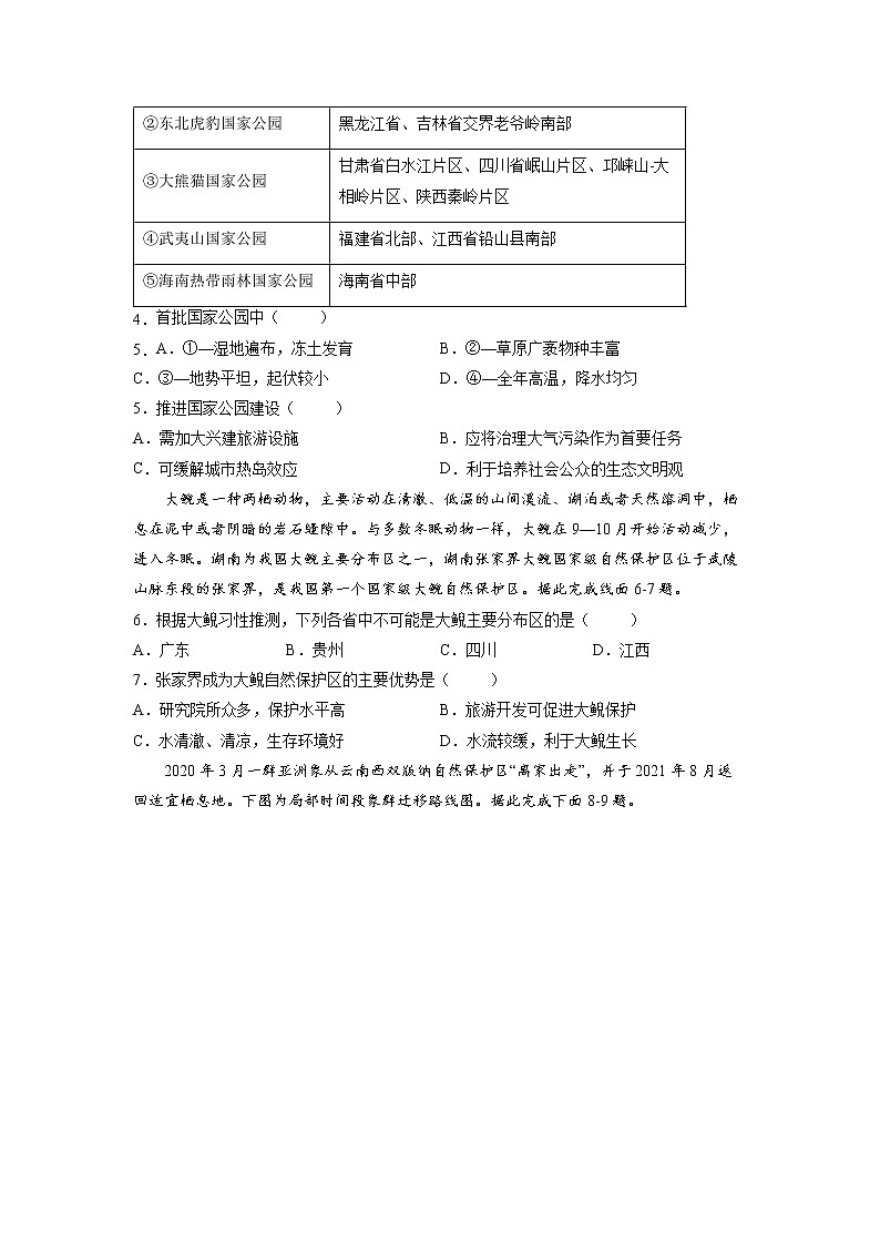 2.2自然保护区与生态安全 习题 高中地理 新鲁教版选择性必修3（学生版）（2022年）02