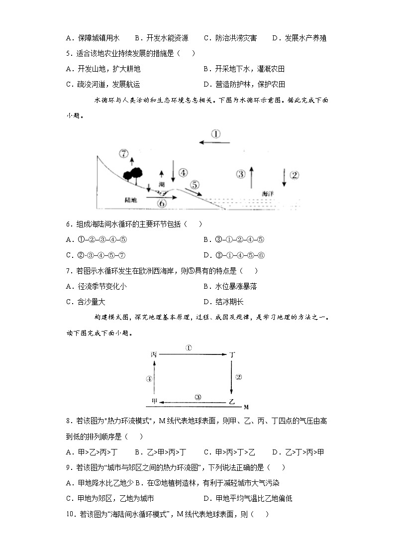 2.2水圈与水循环-2020-2021学年高一地理课时同步练（新教材鲁教版必修第一册）02