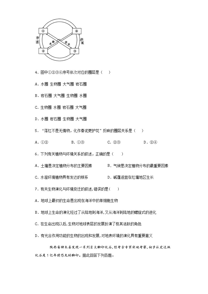 2.3生物圈与植被2020-2021学年高一地理课时同步练（新教材鲁教版必修第一册）02