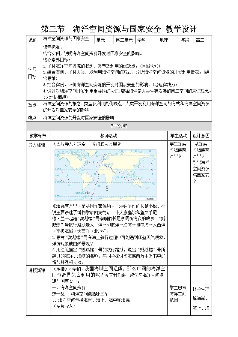 2.3  海洋空间资源与国家安全  教学设计第1页