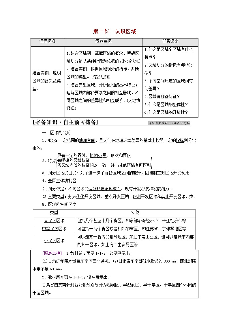 新教材高中地理第1单元地理环境与区域发展第1节认识区域学案鲁教版选择性必修2同步学案01