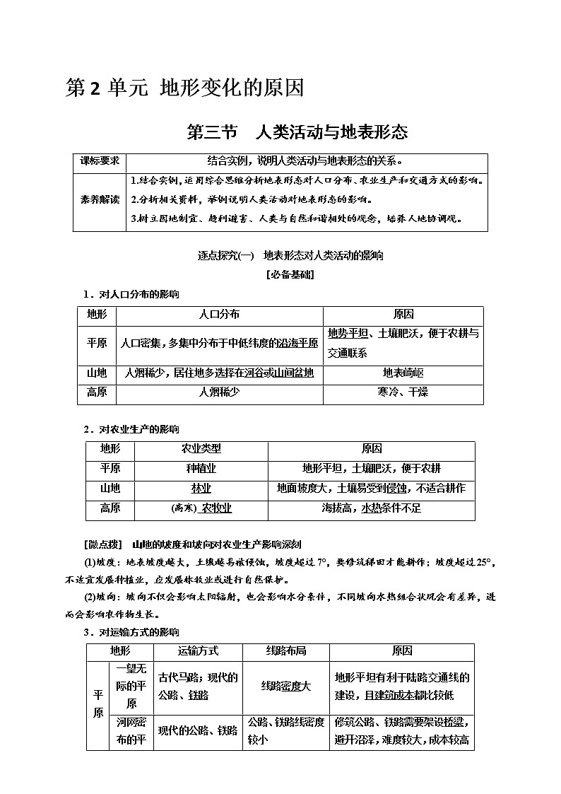 【教案】2.3 第三节 人类活动与地表形态 鲁教版选择性必修1第2单元 地形变化的原因01