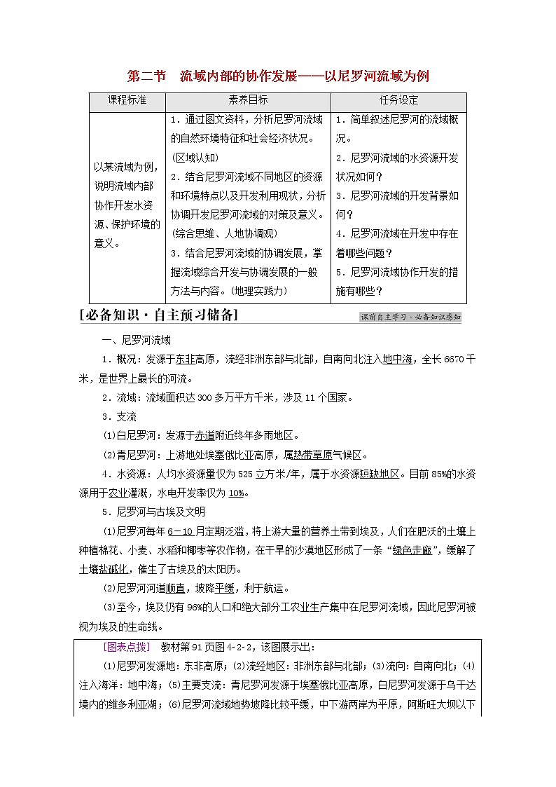 新教材高中地理第4单元区域协调发展第2节流域内部的协作发展__以尼罗河流域为例学案鲁教版选择性必修2同步学案01